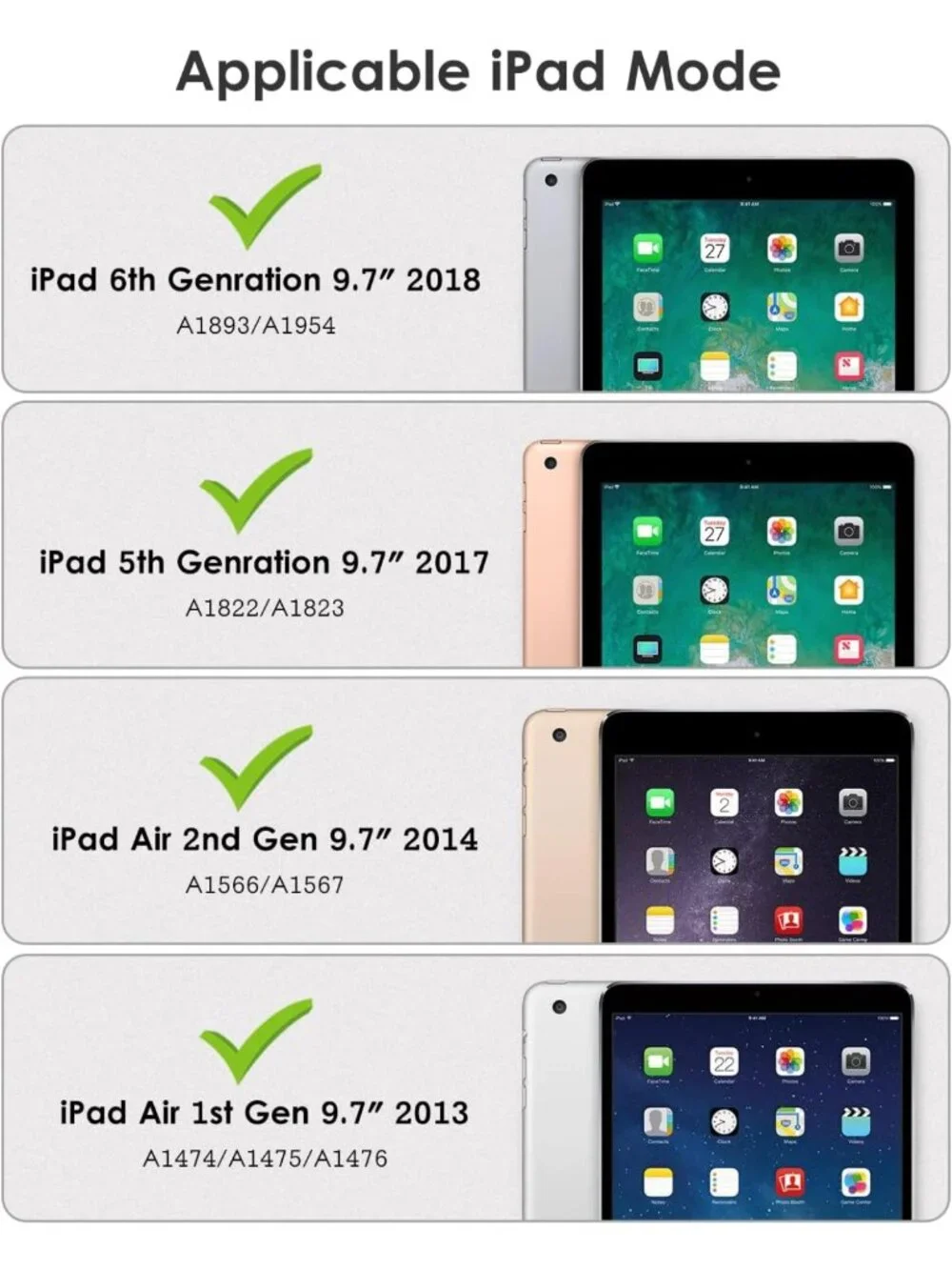iPad 5th/6th Gen & Air 1/2 Case, Shockproof Magnetic Stand Cover, Auto